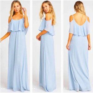 Show Me Your Mumu Caitlin Ruffle Maxi Dress M Bridesmaid Romantic Flowy Sheer